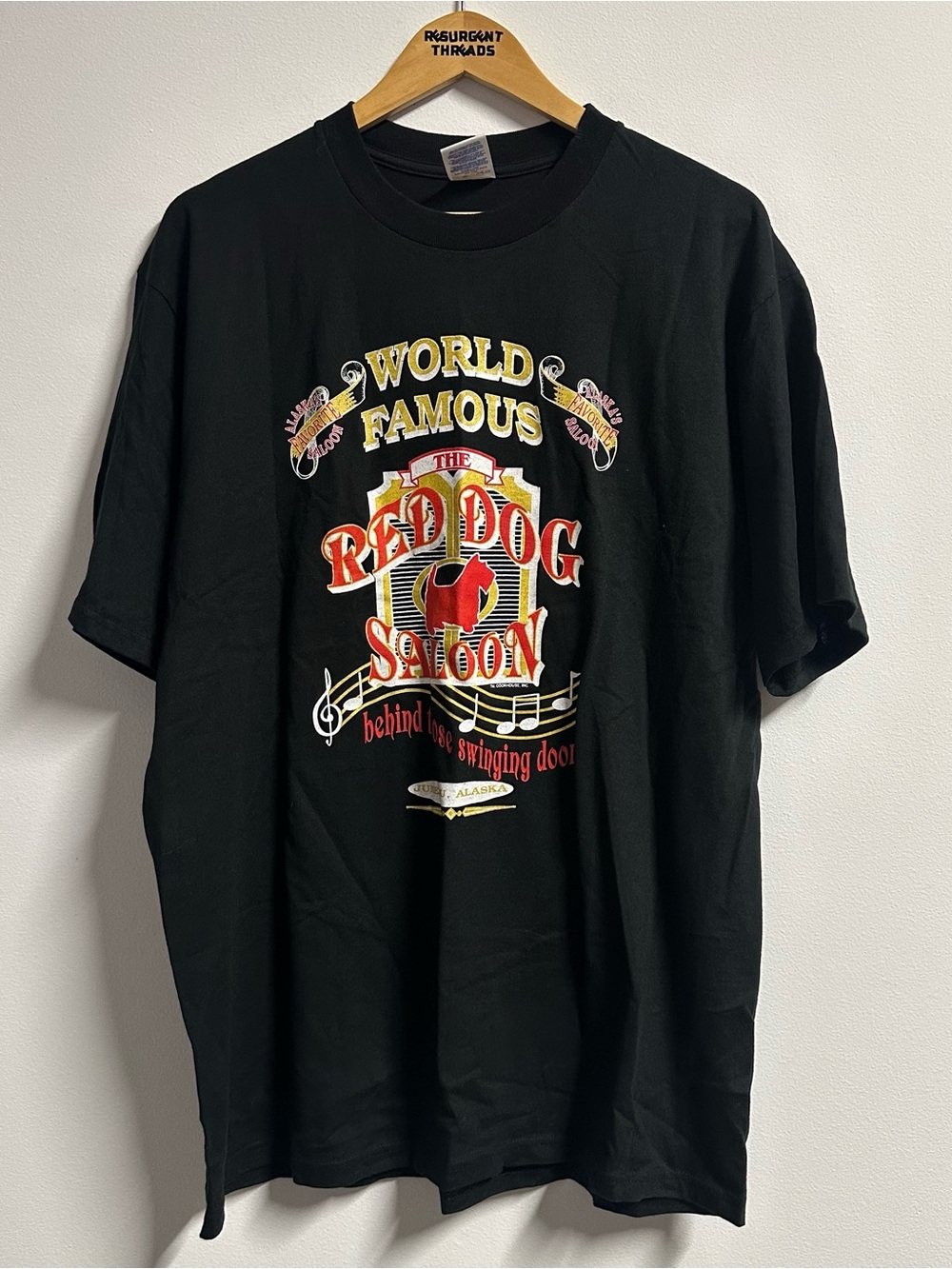 Vintage World Famous The Red Dog Saloon Alaska Tshirt Black XL
